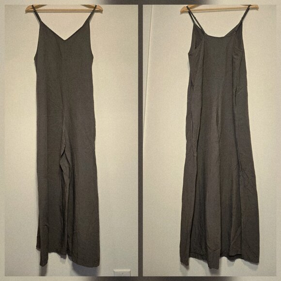 XS wide leg Uniqlo linen blend one piece jumper jumpsuit flowy relaxed casual - Picture 2 of 7